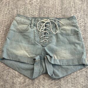 Women's Light Wash Lace-Up Denim Shorts